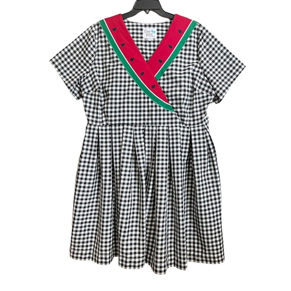Modcloth Dresses & Skirts - ModCloth Bea & Dot Rare Watermelon Gingham Fit Flare Dress Plus Sz 3X Short Slv